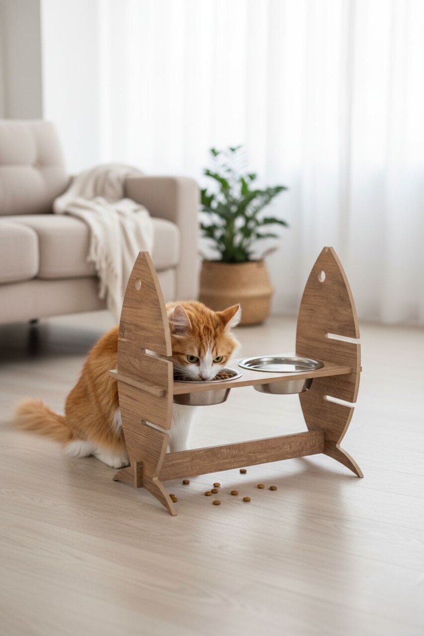 Bol pentru hrana animale de companie, Paws &amp; Whiskers, Apvm14, MDF , Multicolor - imagine 7